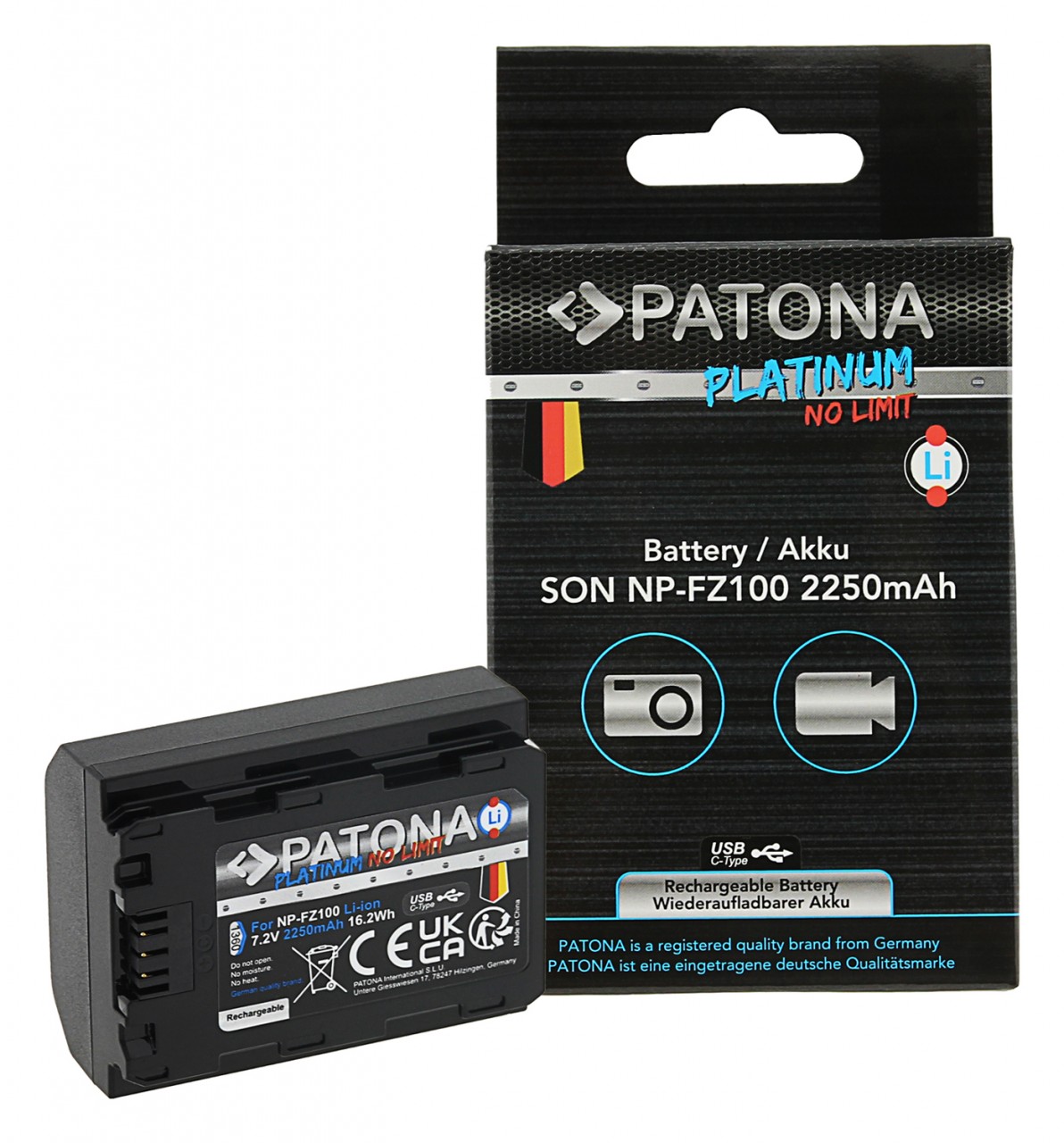 Platinum Battery with USB-C Input Sony NP-FZ100 A7 III A7M3 Alpha 7 III A7 R III A7RM3 Alpha 7 R III