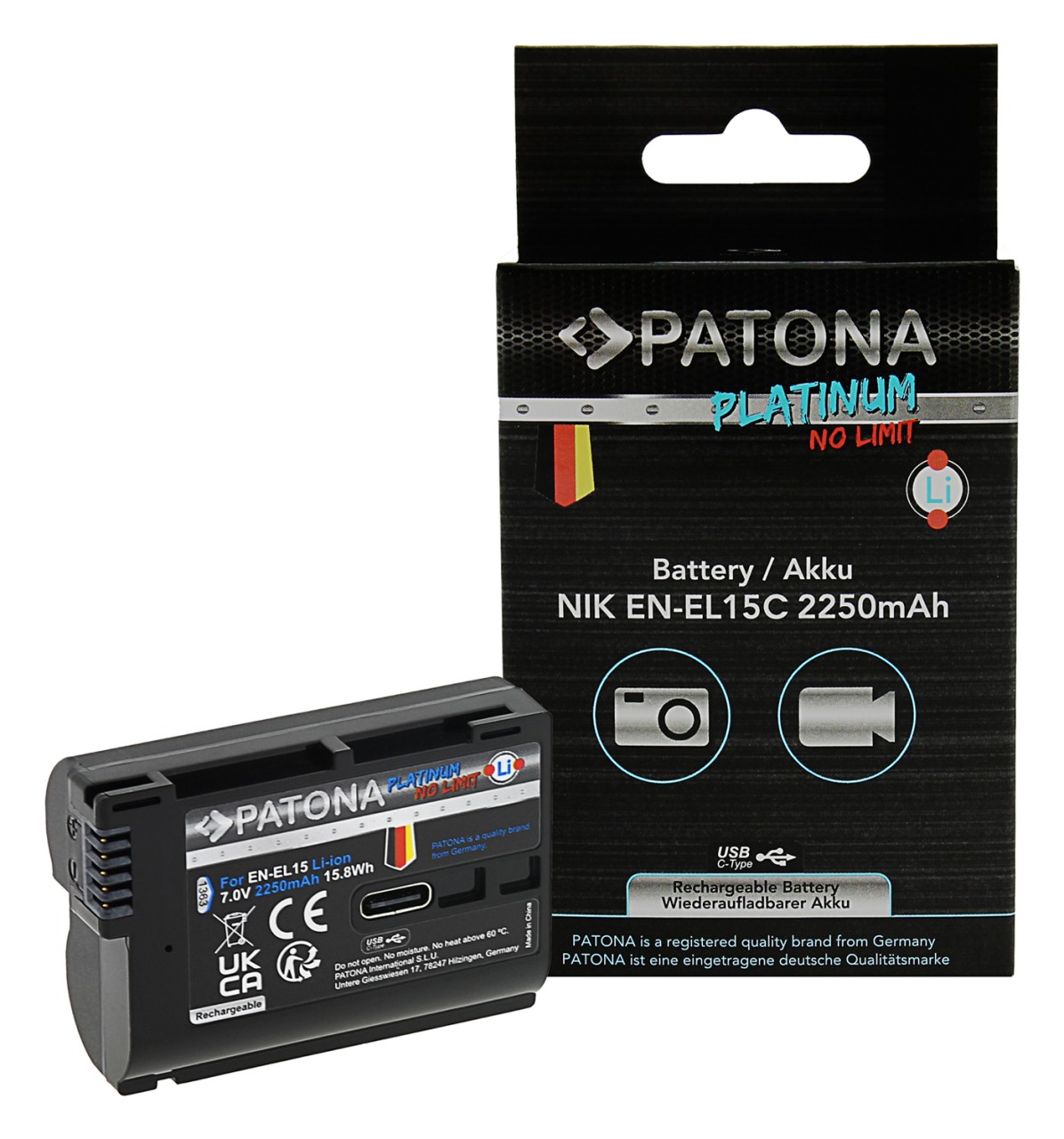 Platinum Battery with USB-C Input Nikon 1 V1 EN-EL15 EN-EL15B EN-EL15C ENEL 15 D7000 D800 D600 Z6 Z7